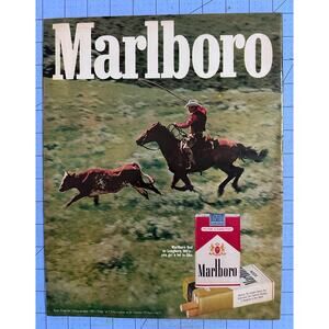 Marlboro Vintage 1972 Cowboy Roping Magazine Print Cigarette Ad